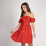 Vestido Curto Ombro a Ombro Coral