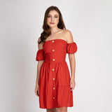 Vestido Curto Ombro a Ombro Coral