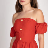 Vestido Curto Ombro a Ombro Coral