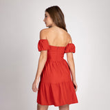 Vestido Curto Ombro a Ombro Coral