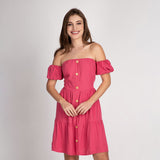 Vestido Curto Ombro a Ombro Rosa