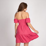 Vestido Curto Ombro a Ombro Rosa