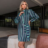 Vestido Listrado Manga Longa Verde