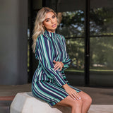 Vestido Listrado Manga Longa Verde