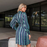 Vestido Listrado Manga Longa Verde