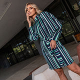 Vestido Listrado Manga Longa Verde