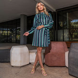 Vestido Listrado Manga Longa Verde