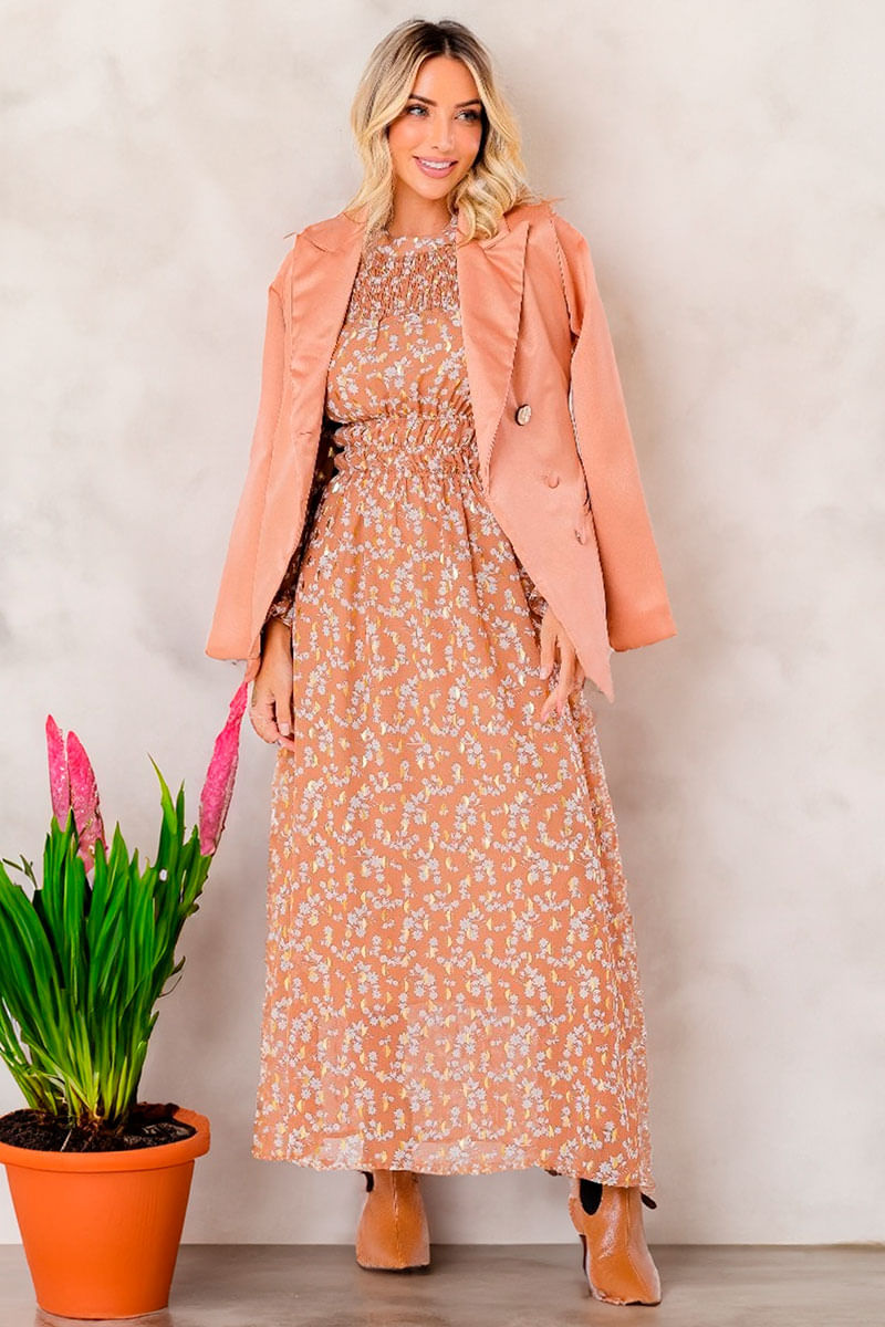 Vestido Longo Fluido Nude