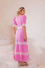 Vestido Laise Florzinhas Renda Entremeio Rosa