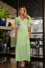 Vestido Laise Florzinhas Renda Entremeio Verde
