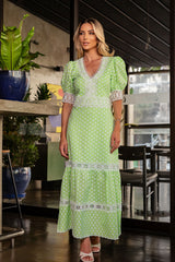 Vestido Laise Florzinhas Renda Entremeio Verde
