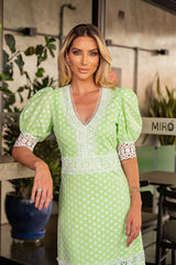 Vestido Laise Florzinhas Renda Entremeio Verde
