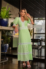 Vestido Laise Florzinhas Renda Entremeio Verde