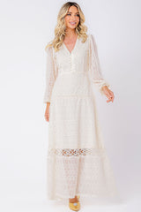 Vestido Longo Chiffon com Renda ML Offwhite