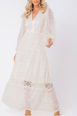 Vestido Longo Chiffon com Renda ML Offwhite