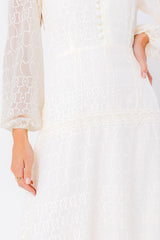 Vestido Longo Chiffon com Renda ML Offwhite