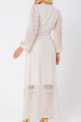 Vestido Longo Chiffon com Renda ML Offwhite