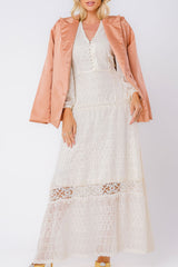 Vestido Longo Chiffon com Renda ML Offwhite