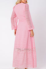 Vestido Longo Chiffon com Renda ML Rosa