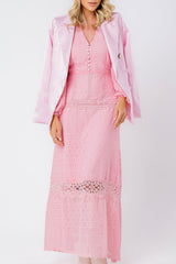 Vestido Longo Chiffon com Renda ML Rosa