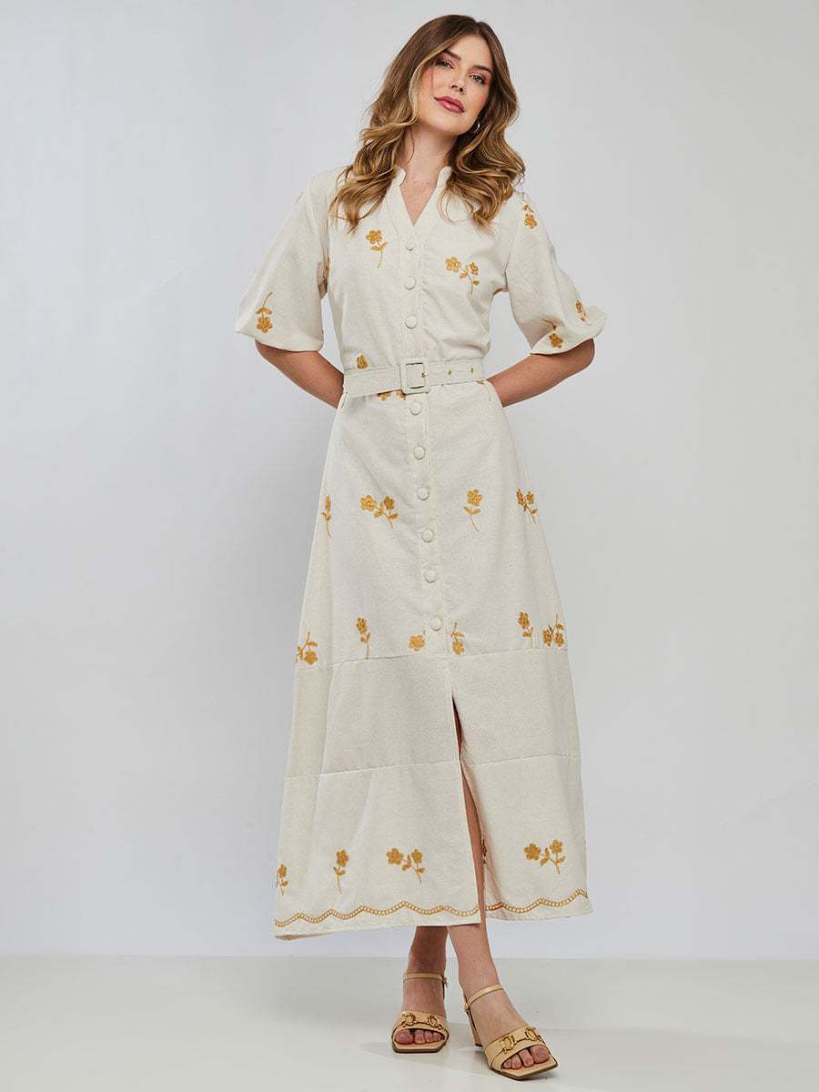Vestido Laise Bordado Longuete Dourado