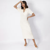 Vestido Gola Polo Longuete Offwhite