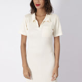 Vestido Gola Polo Longuete Offwhite