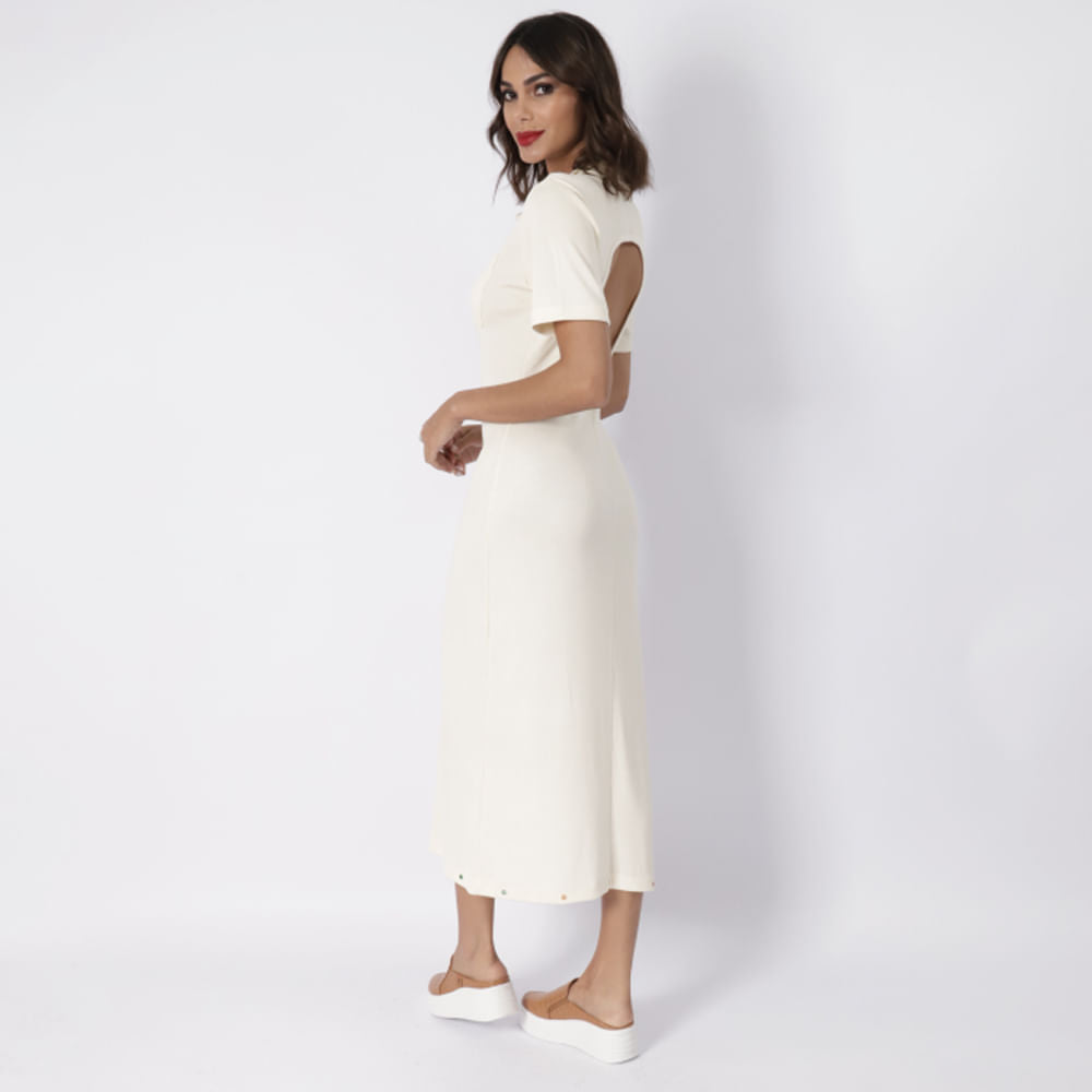 Vestido Gola Polo Longuete Offwhite