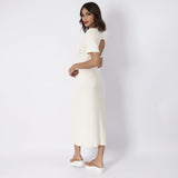Vestido Gola Polo Longuete Offwhite