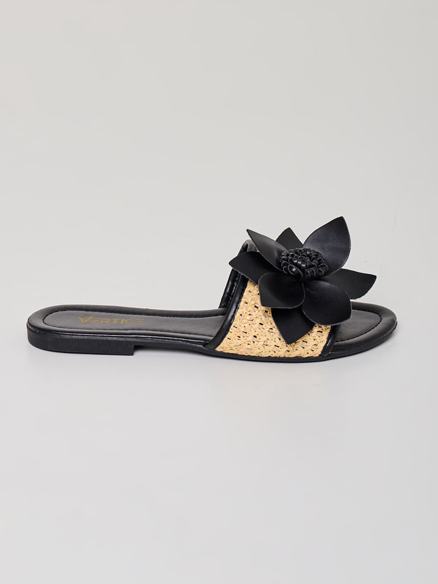 Sandália Rasteira Flor Preto