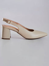 Scarpin Slingback Nude com Salto Bloco