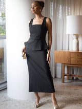 Saia Peplum Alfaiataria Preto