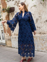 Vestido Amplo Margarida Azul Marinho