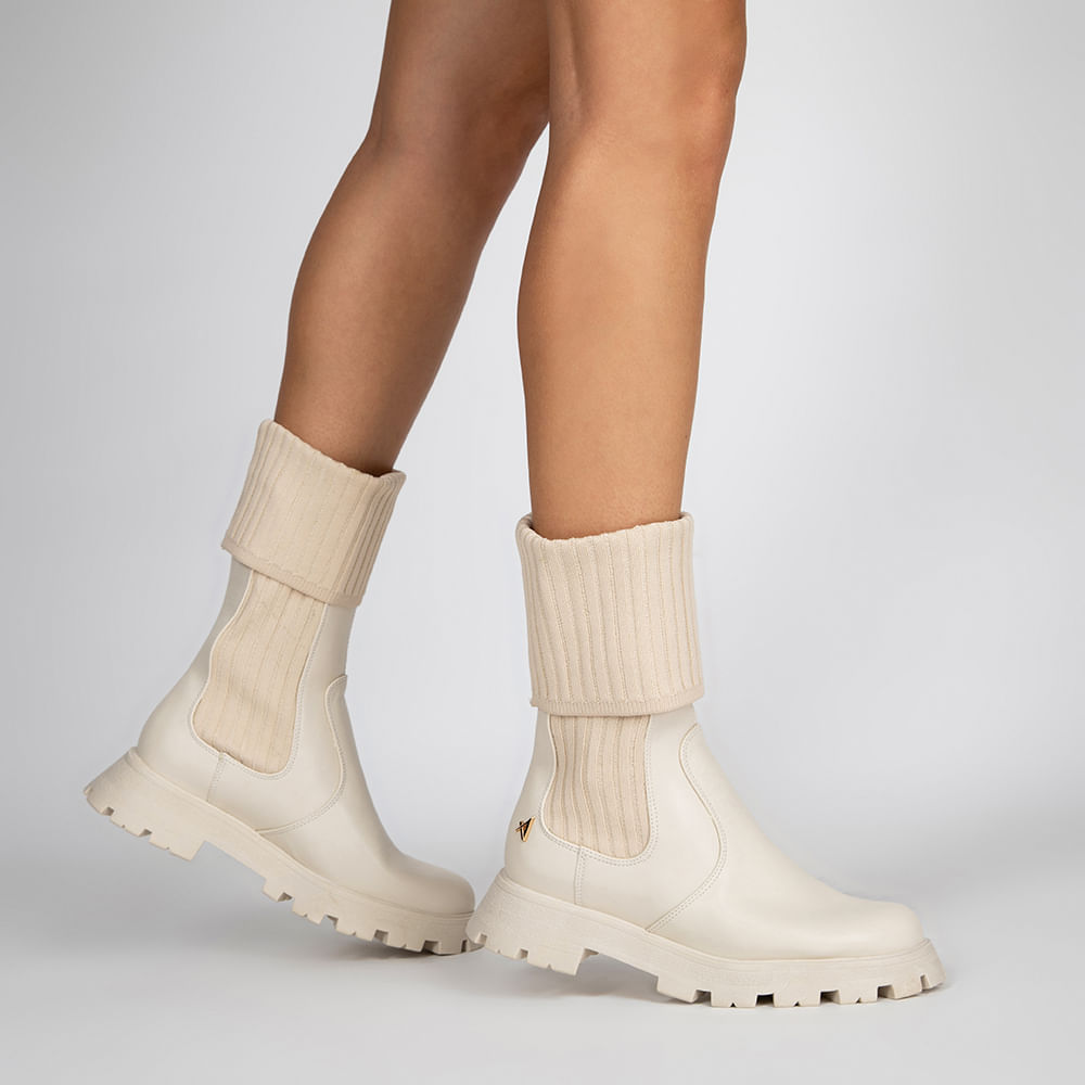 Bota Meia Coturno Cano Médio Tratorada Porcelana