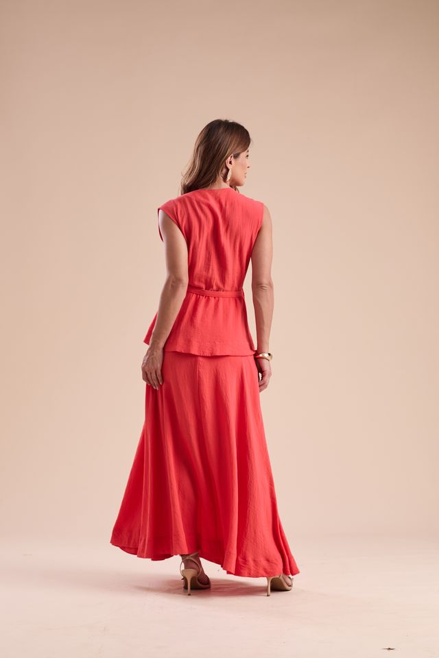 Conjunto Alfaiataria Colete e Saia Ampla Vermelho