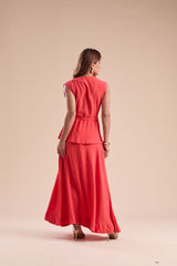 Conjunto Alfaiataria Colete e Saia Ampla Vermelho