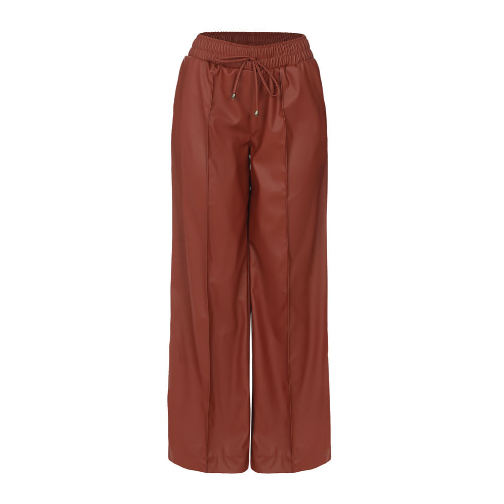 Calça Pantalona Cós Alto Cintura Elástico  Caramelo