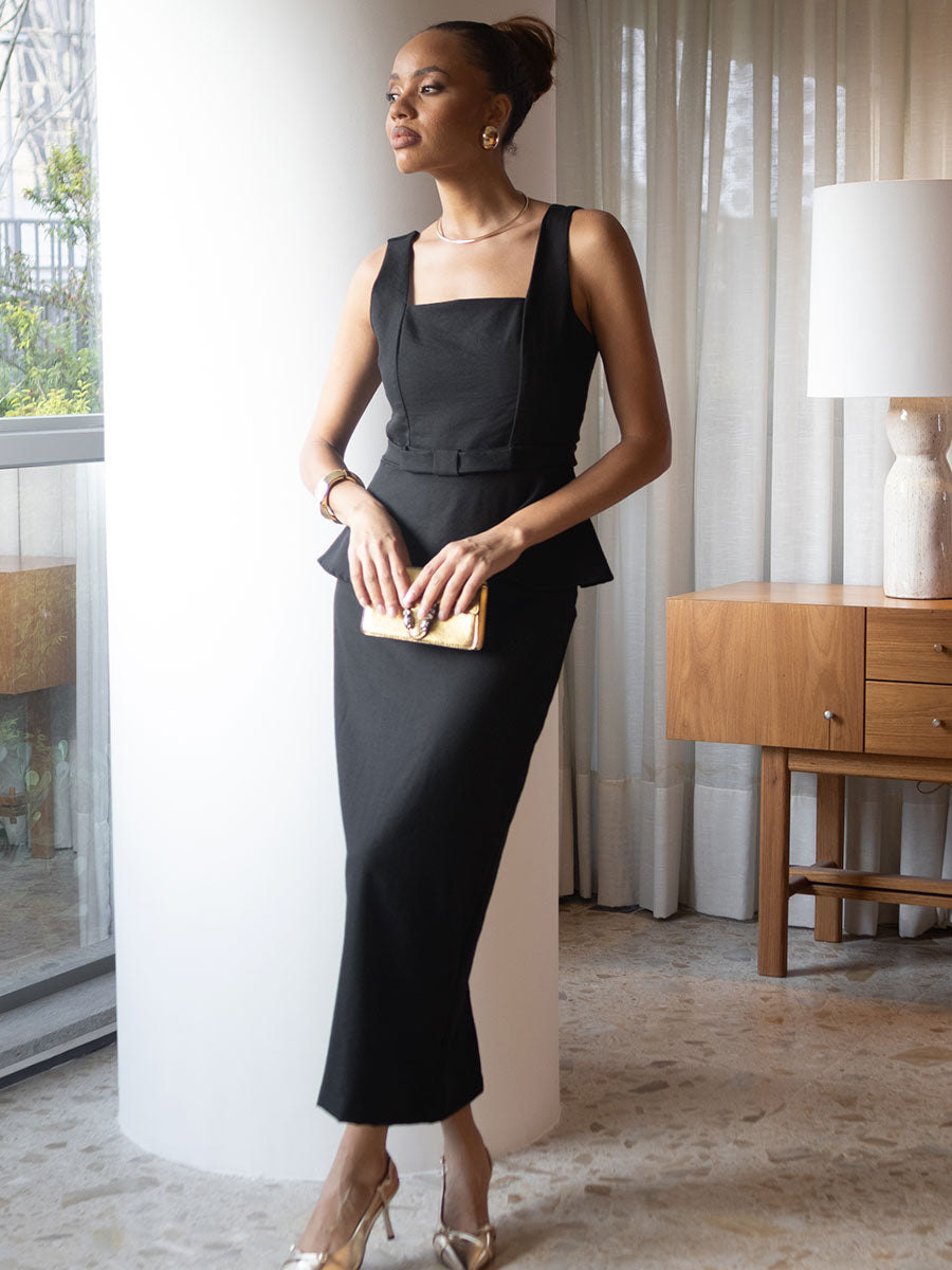 Saia Peplum Alfaiataria Preto