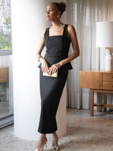 Saia Peplum Alfaiataria Preto