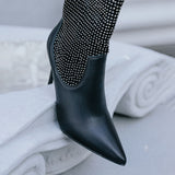 Bota Brilho Salto Fino Bico Fino Preto