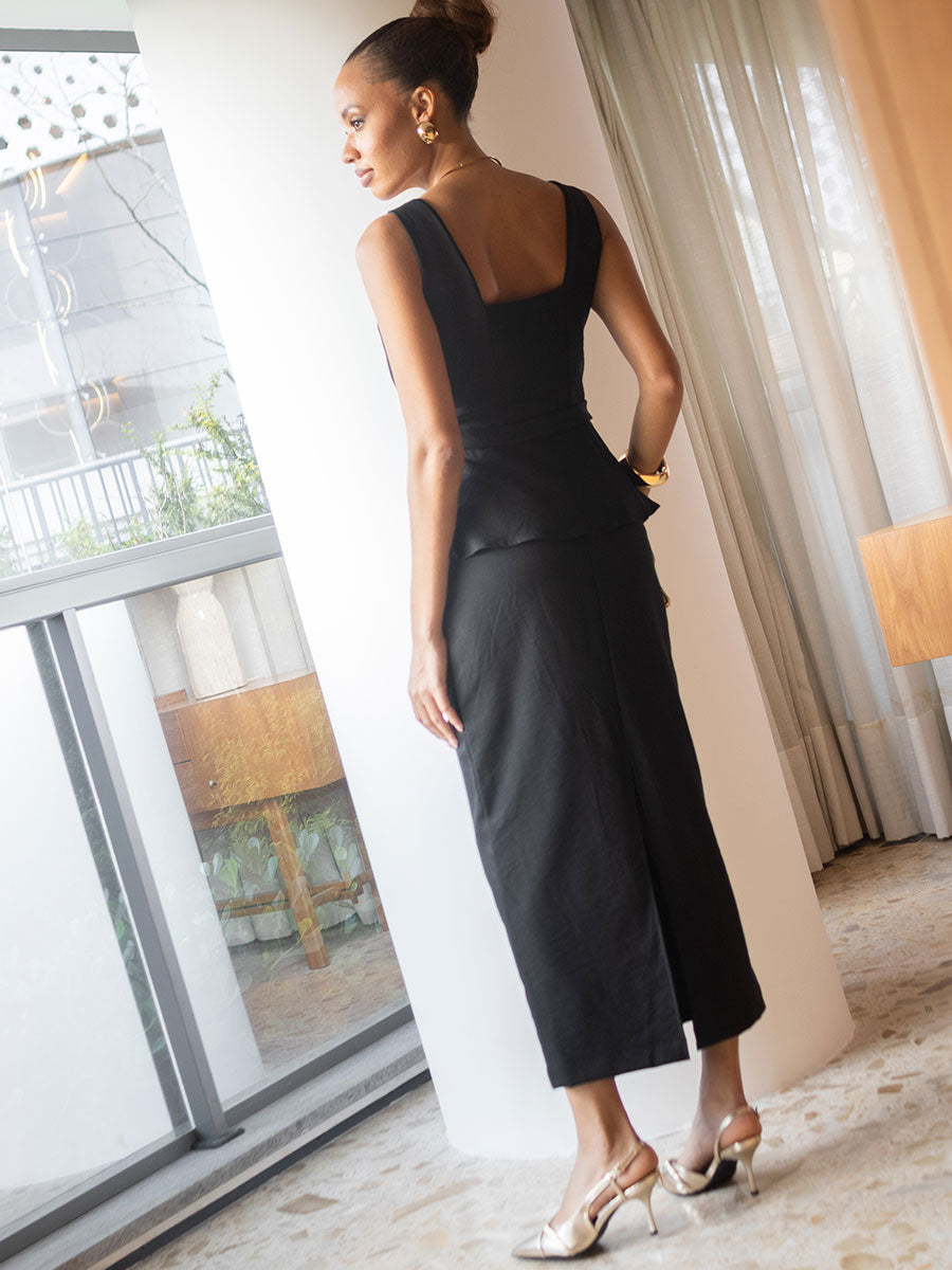 Saia Peplum Alfaiataria Preto