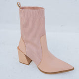 Bota Meia Salto Bloco Bico Fino Rose