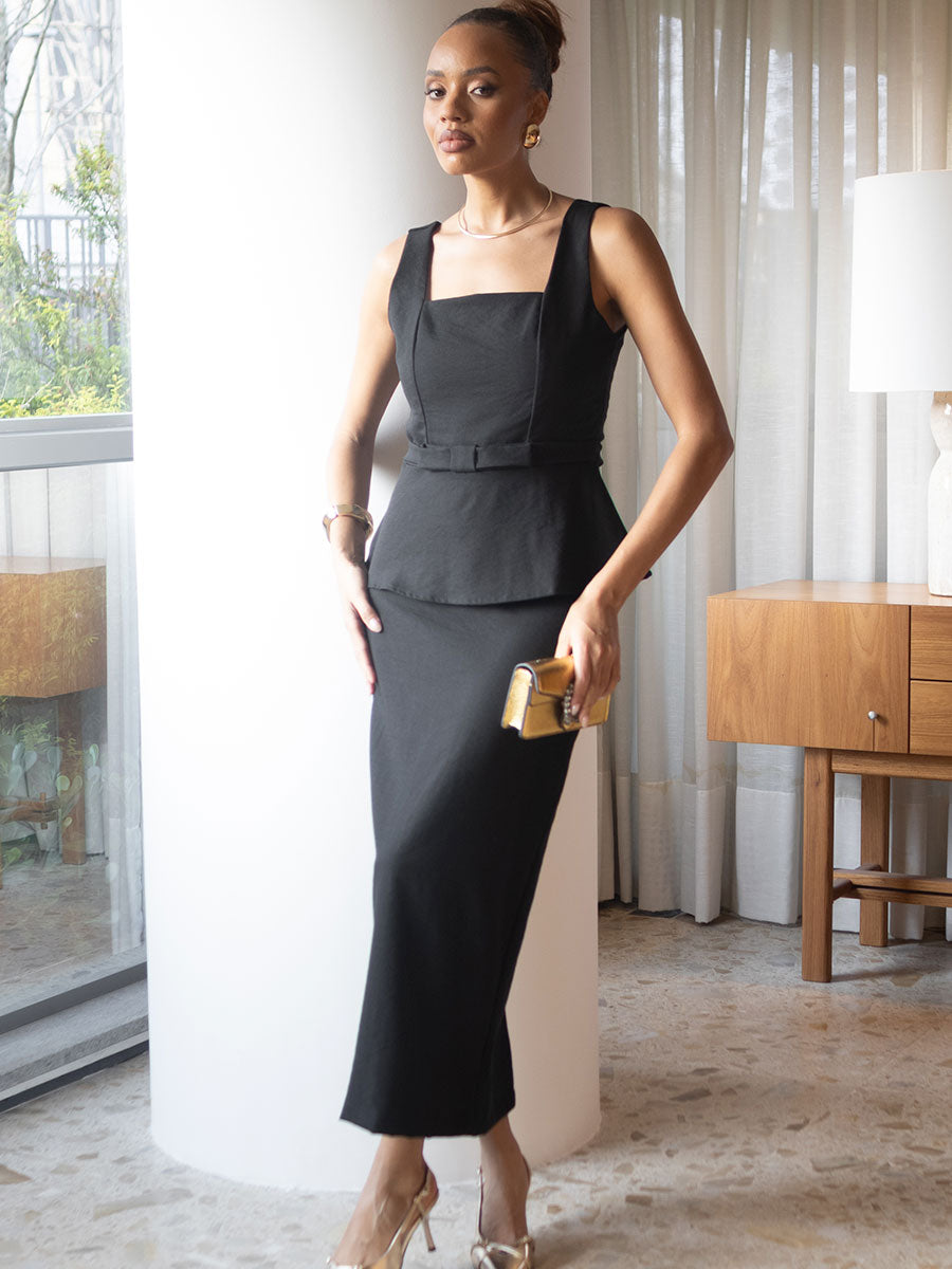 Saia Peplum Alfaiataria Preto