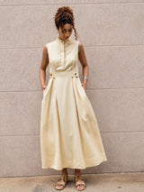 Vestido Pregas Midi Manteiga