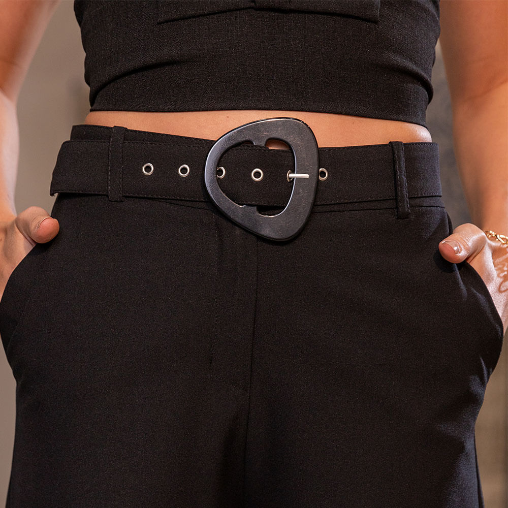Calça Pantalona Feminina com Cinto - Preto - P