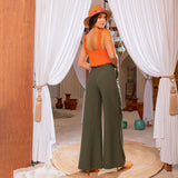 Calça Pantalona Feminina com Cinto - Verde - GG