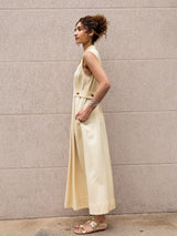 Vestido Pregas Midi Manteiga