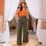 Calça Pantalona Feminina com Cinto - Verde - M