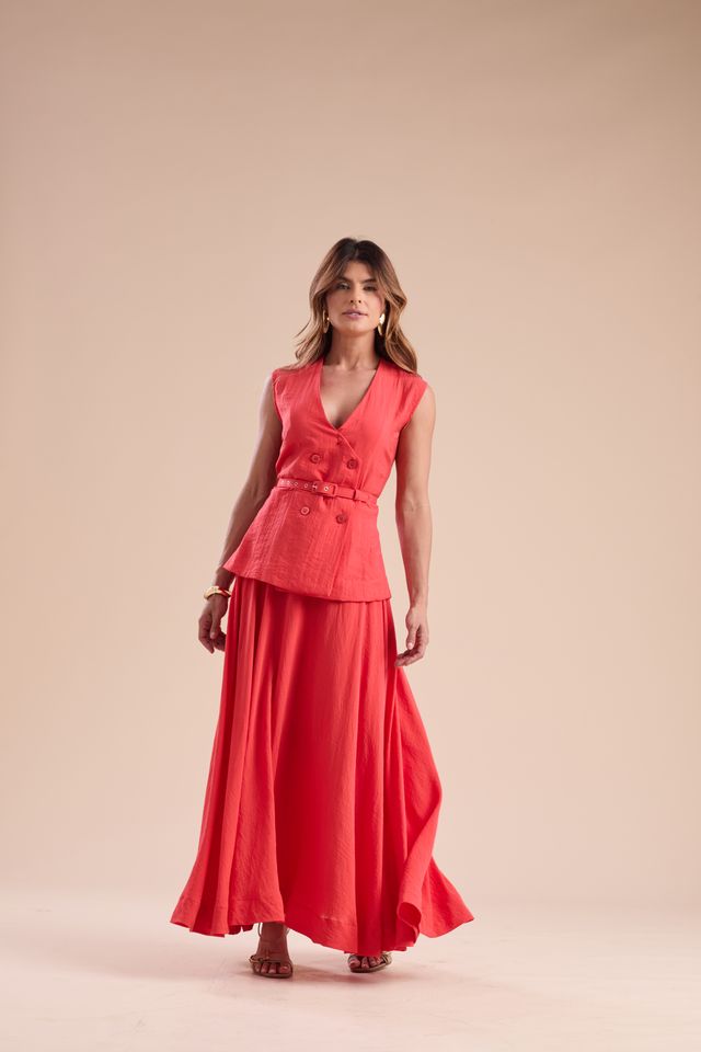 Conjunto Alfaiataria Colete e Saia Ampla Vermelho