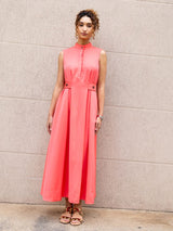 Vestido Pregas Midi Goiaba